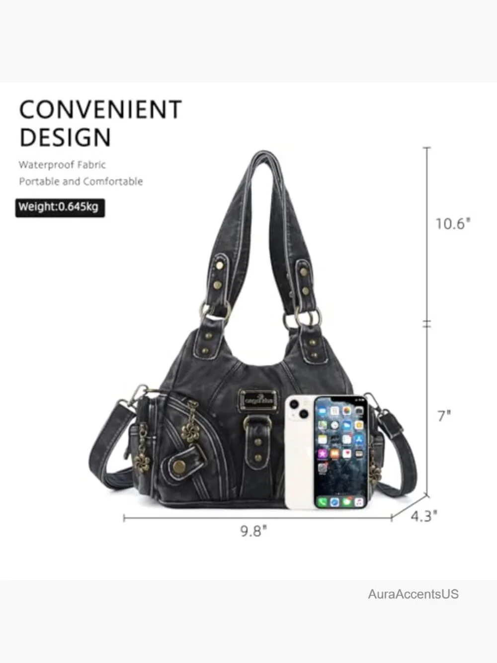 Small Hobo Shoulder Bag Vegan Leather Multi-Pocket Tote with Zipper